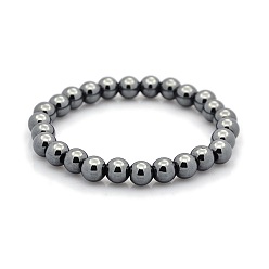 Non-magnetic Hematite Non-magnetic Hematite Beaded Ball Stretch Bracelets for Valentine's Day Gift, 54mm