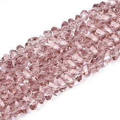 Бледно-фиолетовый Красный Прозрачные стеклянные бусины, треугольные, граненые, бледно-фиолетовый красный, 3~3.5x4~4.5x4~4.5 мм, отверстие : 0.8 мм, около 121~131 шт / нитка, 14.37~15.35 дюйм (36.5~39 см)
