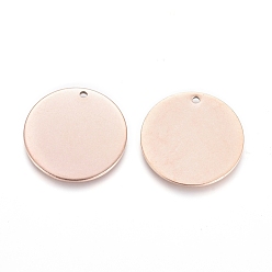 Rose Gold Ion Plating(IP) 304 Stainless Steel Pendants, Stamping Blank Tag, Flat Round, Rose Gold, 20x1mm, Hole: 1.4mm
