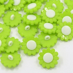 Green Yellow Acrylic Shank Buttons, 1-Hole, Dyed, Sunflower, Green Yellow, 15x3mm, Hole: 3mm