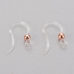 Rose Gold Eco-Friendly Plastic Earring Hooks, with 304 Stainless Steel Beads and Horizontal Loop, Round, Rose Gold, 15.5x8x0.7mm, Hole: 1.2mm, 24 Gauge, Pin: 0.5mm