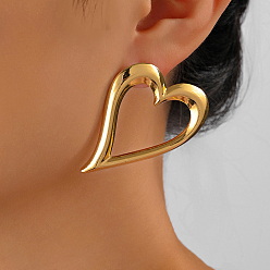 Сердце Гламурные 201 нержавеющая сталь 201 серьги-гвоздики из нержавеющей стали, золотые, сердце, 51x38 мм