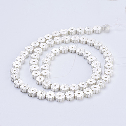 Silver Plated Electroplate Non-magnetic Synthetic Hematite Beads Strands, Frosted, Flower, Silver Plated, 6x2mm, Hole: 1mm, about 66pcs/strand, 15.9 inch(40.5cm)