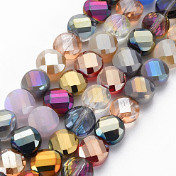 Colorful Electroplate Glass Beads Strands, AB Color Plated, Faceted, Flat Round, Colorful, 8.5x5mm, Hole: 1.2mm, about 70pcs/strand, 20.47 inch(52cm)