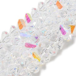 Clear AB Electroplate Glass Beads Strands, AB Color, Faceted, Triangle, Clear AB, 5x8x7.5mm, Hole: 1.2mm, about 94pcs/strand, 16.34 inch(41.5cm)