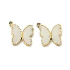 White Ion Plating(IP) 316L Surgical Stainless Steel Charms, with Enamel, Real 18K Gold Plated, Butterfly Charm, White, 12x11.5x1.5mm, Hole: 1.4mm