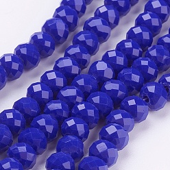 Blue Imitation Jade Glass Bead Strands, Faceted, Rondelle, Blue, 6x4mm, Hole: 1mm, about 89pcs/strand, 15.6 inch