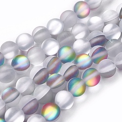 Moonstone Synthetic Moonstone Beads Strands, Holographic Beads, Frosted, Round, 8mm, Hole: 1mm, about 45~47pcs/strand, 14~15 inch