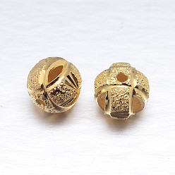 Real 18K Gold Plated Real 18K Gold Plated Round Sterling Silver Textured Beads, Golden, 8mm, Hole: 1.5mm, about 35pcs/20g
