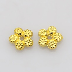 Golden Tibetan Style Alloy Spacer Beads, Flower, Golden, 7x7x2mm, Hole: 1mm