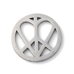 Stainless Steel Color 304 Stainless Steel Charms, Peace Sign with Heart, Stainless Steel Color, 12.5x1mm, Hole: 0.6mm