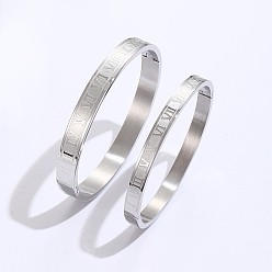 Stainless Steel Color 2Pcs 2 Style Stainless Steel Hinged Bangles for Women, Roman Number Bangle, Stainless Steel Color, Inner Diameter: 2-3/8 inch(6cm) & 2-1/2 inch(6.5cm), 1pc/style