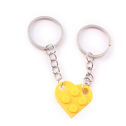 Gold Love Heart Building Blocks Keychain, Separable Jewelry Gifts Couples Friendship Keychain, with Alloy Findings, Gold, Pendant: 2.5x2.7x8cm, Ring: 3cm