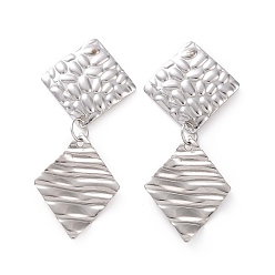 Stainless Steel Color Non-Tarnish 304 Stainless Steel Double Rhombus Dangle Stud Earrings for Women, Stainless Steel Color, 41mm, Pin: 0.8mm