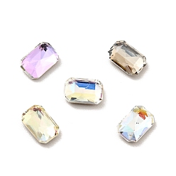 Mixed Color K9 Glass Cabochons, Flat Back & Back Plated, Faceted, Rectangle, Mixed Color, 6x4x2mm