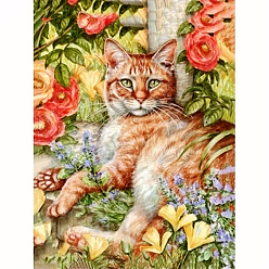 Mixed Color DIY Rectangle Cat Theme Diamond Painting Kits, Including Canvas, Resin Rhinestones, Diamond Sticky Pen, Tray Plate and Glue Clay, Colorful, 300x400mm