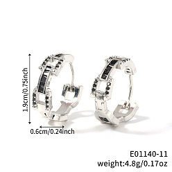 Черный Модные серьги-кольца из латуни с кубическим цирконием, цепочка-оберег, платина, чёрные, 19x6 мм