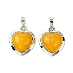 Топаз Нефрит Натуральный топаз нефрита подвески, подвески-сердечки со стойкой, фурнитура из латуни с платиновым покрытием, без кадмия и без свинца, без кадмия и без свинца, 23x19.5x8~9 мм, отверстие : 7x5 мм