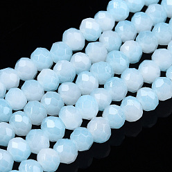 Sky Blue Two-Tone Imitation Jade Glass Beads Strands, Faceted, Rondelle, Sky Blue, 4.5x3.5mm, Hole: 1mm, about 122~135pcs/strand, 16.73 inch~17.32 inch(42.5~44cm)