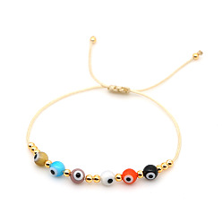 B-B200024H Adjustable Multi-color Rope Chain Cat Eye Stone Gold Bead Bracelet for Men and Women