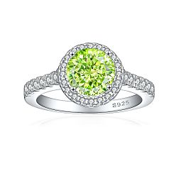 Green Yellow 925 Sterling Silver Micro Pave Cubic Zirconia Plain Band Rings, Real Platinum Plated, Flat Round, Green Yellow, US Size 7(17.3mm)