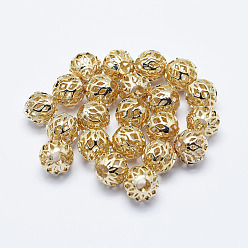 Real 18K Gold Plated Brass Beads, Long-Lasting Plated, Real 18K Gold Plated, Nickel Free, Hollow, Round, 8mm, Hole: 3mm