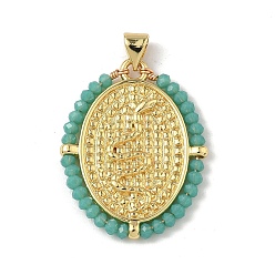 Зеленый Латунь стекло кулоны, овал и змея, долговечный, без свинца и без кадмия, стойки покрытие, реальный 18 k позолоченный, зелёные, 30.5x24x2.5 мм, отверстие : 3x4 мм