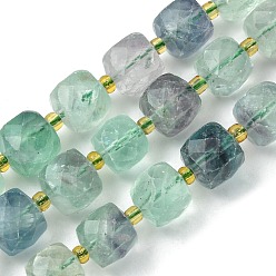 Fluorite Natural Fluorite Beads Strands, with Seed Beads, Faceted Cube, 8~9x8~9x8~9mm, Hole: 0.9~1mm, about 35~39pcs/strand, 14.80''~15.16''(37.6~38.5cm)