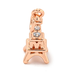 Розовое Золото Покрытие стойки латунь микропаве прозрачные подвески из кубического циркония, долговечный, с прыжковых колец, без свинца и без кадмия, башня, розовое золото , 13x6x5.5 мм, отверстие : 4 мм