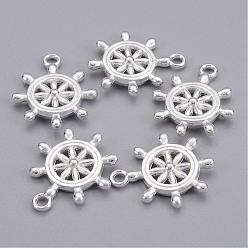 Silver Tibetan Style Alloy Pendants, Cadmium Free & Lead Free, Ship's Wheel, Silver, 23x19x3.5mm, Hole: 2mm