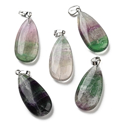 Fluorite Natural Sodalite Pendants, with Platinum Tone Brass Findings, Teardrop Charms, 33~33.5x14.5~15x6~6.5mm, Hole: 4x6mm
