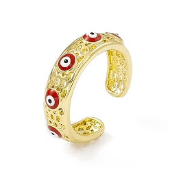 Red Enamel Evil Eye Open Cuff Ring, Real 18K Gold Plated Brass Hollow Out Hexagon Finger Ring for Women, Cadmium Free & Lead Free, Red, US Size 7 1/2(17.7mm)