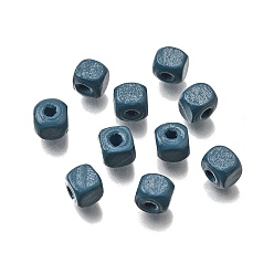 Стально-синий Спрей окрашены деревянные бусины, квадратный, стальной синий, 6x6x6 мм, отверстие : 1.6~2 мм