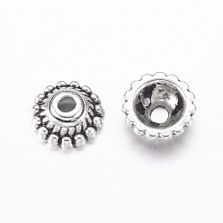 Antique Silver Tibetan Style Alloy Caps, Cadmium Free & Nickel Free & Lead Free, Antique Silver, 8x3mm, Hole: 2mm