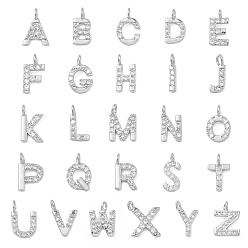 Платина Латунные микропаве прозрачные подвески с фианитом, буква az чары, без кадмия и без свинца, долговечный, стойки покрытие, платина, 17.5~22x3.5~14.5x2~2.5 мм, отверстие : 2.5 мм