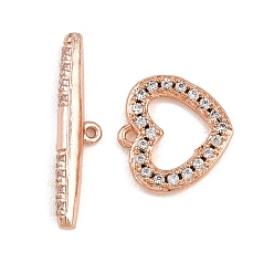 Розовое Золото Застежки-тоглы из латуни с микропаве из прозрачных кубических цирконий в форме сердца, без кадмия и без свинца, долговечный, розовое золото , 4.5~11.5x12.5~20.5x2.5 мм, отверстие : 0.8~1 мм
