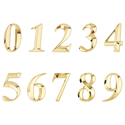 Gold Plastic & PVC Number Sign Labels, Gold, 0: 50.5x31.5x8mm, 10pcs/set