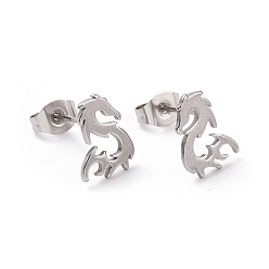 Stainless Steel Color 304 Stainless Steel Tiny Dragon Stud Earrings for Men Women, Stainless Steel Color, 11x8mm, Pin: 0.7mm