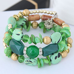 green Boho Multi-layered Stone and Shell Beaded Wrap Bracelet for Women