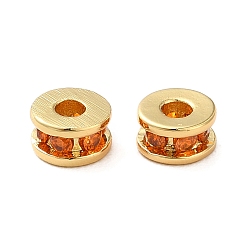 Orange Rack Plating Brass Pave Cubic Zirconia Beads, Real 18K Gold Plated, Long-Lasting Plated, Lead Free & Cadmium Free, Column, Orange, 5x3mm, Hole: 1.8mm
