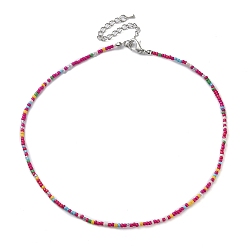 Camellia Glass Beaded Necklace, with Alloy Clasps, Camellia, 16.10 inch(40.9cm)