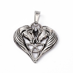 Antique Silver 304 Stainless Steel Pendants, Heart Unicorn with Trinity Knot Charms, Antique Silver, 42x43.5x3.5mm, Hole: 5.5x11.5mm