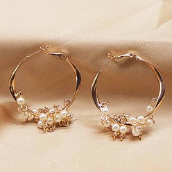 Rose Gold Resin Imitation Pearl Drop Hoop Earrings, Rose Gold, 35mm