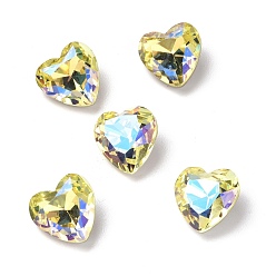 Светлый Золото-желтый Стеклянные стразы кабошоны, задние и задние, сердце, светлый золотарник желтый, 10x10x5.5 мм