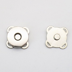 Platinum Alloy Magnetic Buttons Snap Magnet Fastener, Flower, for Cloth & Purse Makings, Platinum, 18mm 2pcs/set