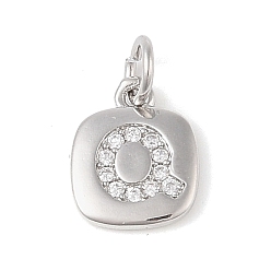 Letter Q Покрытие стойки латунь микропаве прозрачные кубические циркониевые подвески, с прыжковых колец, без кадмия и без свинца, долговечный, платина, Буква Q, 11.5x9x1.5 мм, отверстие : 2.8 мм