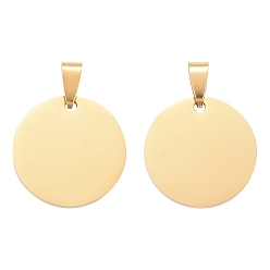 Golden 201 Stainless Steel Pendants, Manual Polishing, Flat Round, Stamping Blank Tag, Golden, 25x1.5mm, Hole: 8.5x3.5mm