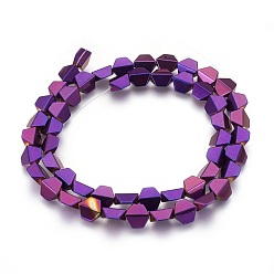 Purple Plated Electroplated Non-magnetic Synthetic Hematite Beads Strands, Polish, Trapezoid, Purple Plated, 8x8x4mm, Hole: 1mm, about 52pcs/strand, 16.14 inch(41cm)