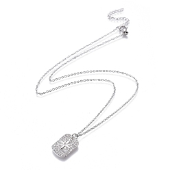 Stainless Steel Color Brass Micro Pave Clear Cubic Zirconia Pendant Necklaces, with 304 Stainless Steel Cable Chains, Rectangle with Star, Stainless Steel Color, 17.52 inch(44.5cm)