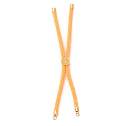 Dark Orange Twisted Nylon Cord Silder Bracelets, Link Bracelet Making for Connector Charm, with Long-Lasting Plated Golden Brass Cord End & Alloy Tree of Life, Dark Orange, 8-3/4~8-7/8 inch(22.2~22.6cm), Hole: 2mm
